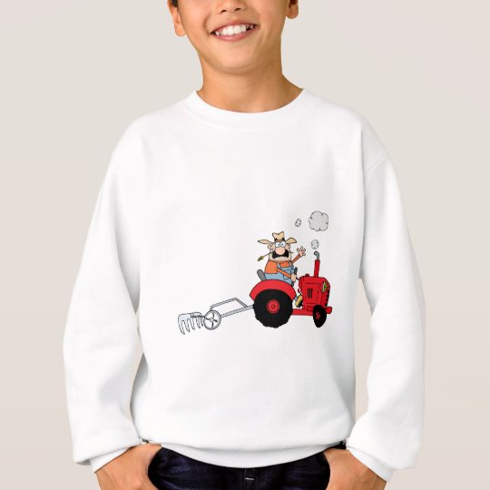 Cartoon Farmer Driving A Red Tractor Sweatshirt