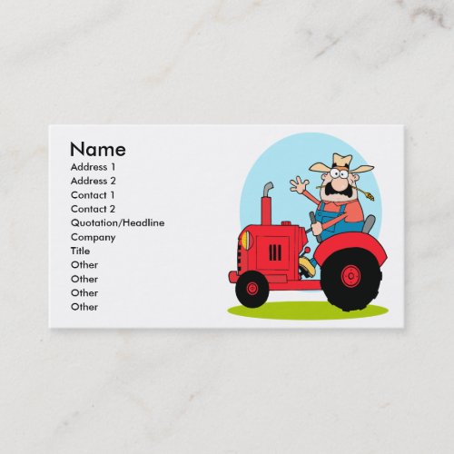 cartoon farmer riding a red tractor business card