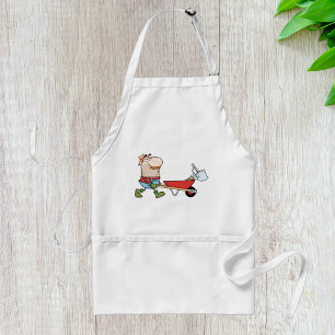 Cartoon Farmer with Wheelbarrow and Tools Adult Apron