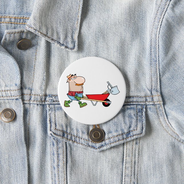 Cartoon Farmer with Wheelbarrow and Tools Button (Creator Uploaded)
