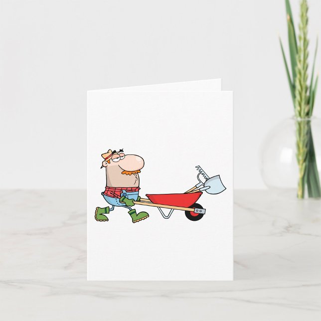 Cartoon Farmer with Wheelbarrow and Tools Card (Creator Uploaded)