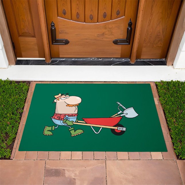 Cartoon Farmer with Wheelbarrow and Tools Doormat (Creator Uploaded)