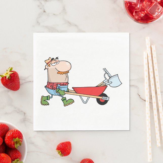 Cartoon Farmer with Wheelbarrow and Tools Napkins (Creator Uploaded)