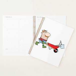 Cartoon Farmer with Wheelbarrow and Tools Planner