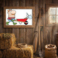 Cartoon Farmer with Wheelbarrow and Tools