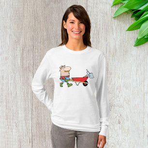 Cartoon Farmer with Wheelbarrow and Tools T-Shirt