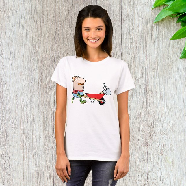 Cartoon Farmer with Wheelbarrow and Tools T-Shirt (Creator Uploaded)
