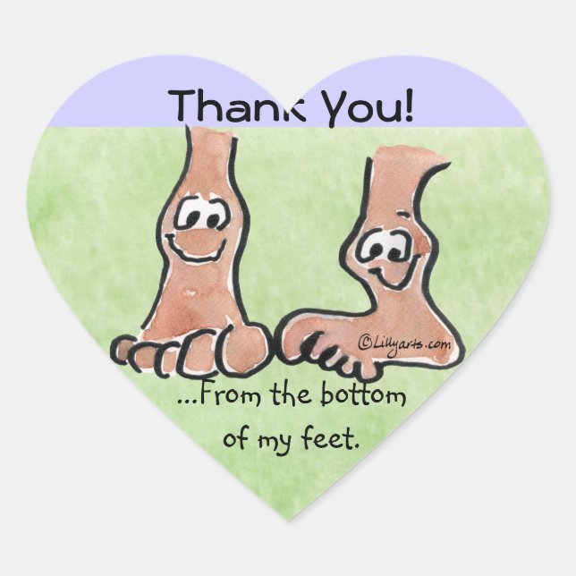 Cartoon Feet Thank You Heart Sticker (Front)