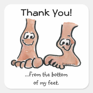 Cartoon Feet Thank You w/ Heart on Rect Sticker