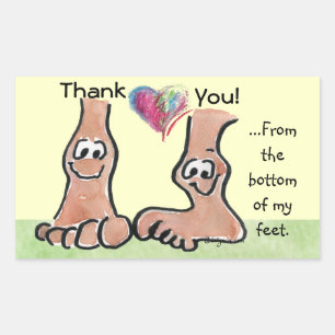 Cartoon Feet Thank You w/ Heart on Rect Sticker