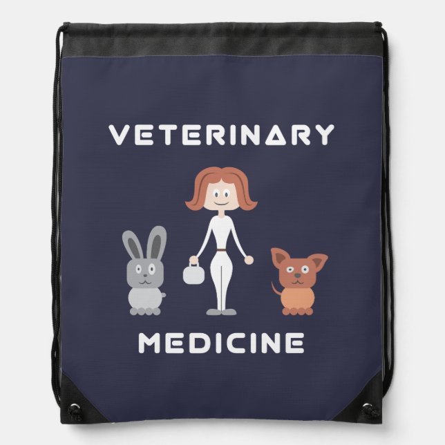 Cartoon Female Veterinary Medicine Drawstring Bag (Front)
