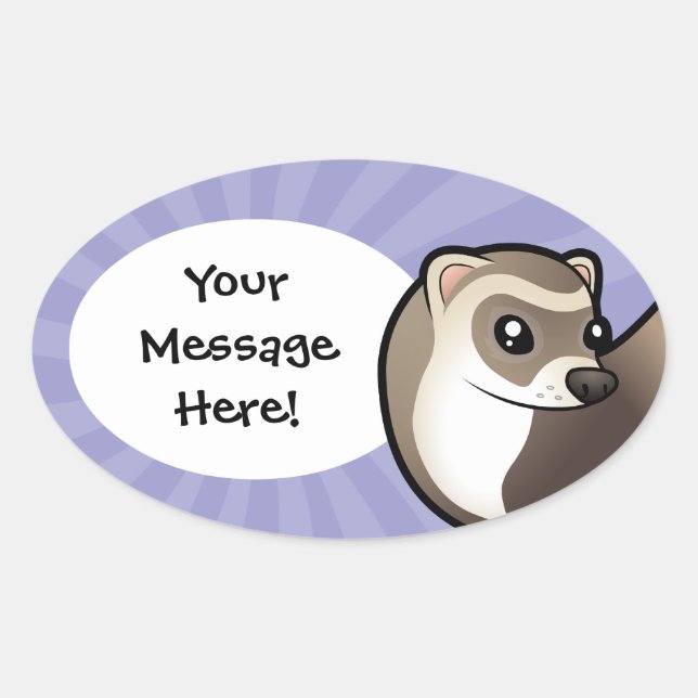 Cartoon Ferret Oval Sticker (Front)