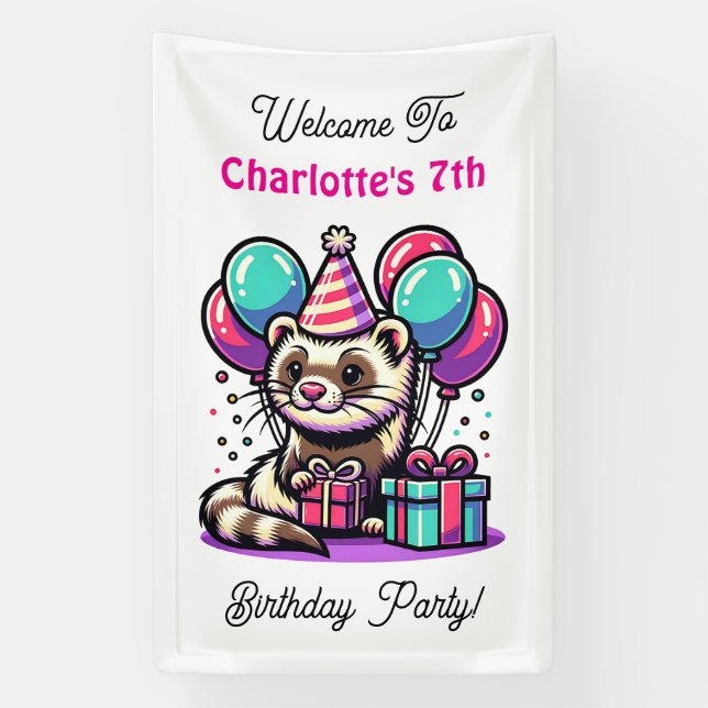 Cartoon Fetter Girl's Birthday Party Personalized Banner (Vertical)
