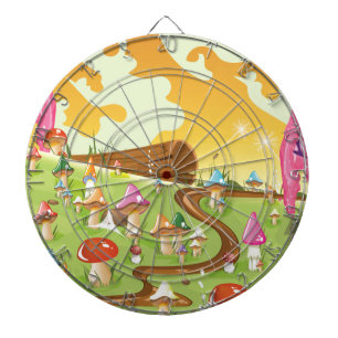 Cartoon field of Mushrooms Dartboard With Darts