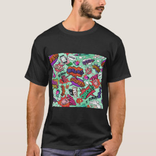 Cartoon Fight Words Colorful Seamless Pattern T-Shirt