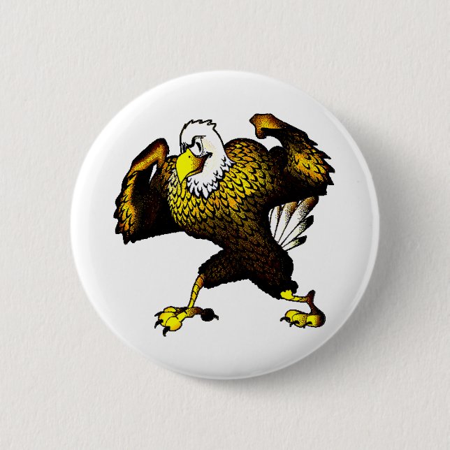 Cartoon Fighting Eagle Button (Front)