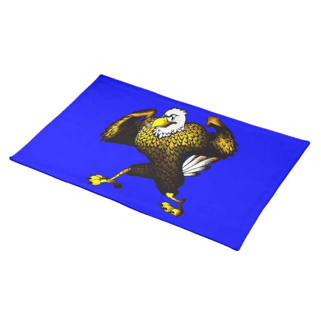 Cartoon Fighting Eagle Cloth Placemat (On Table)