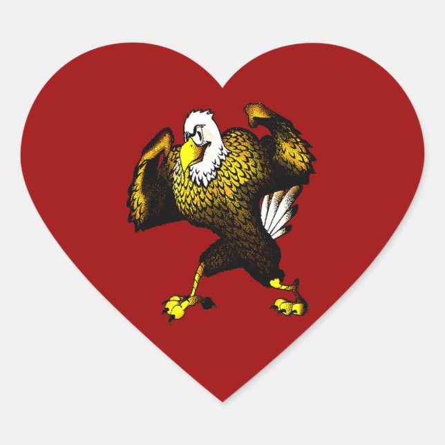 Cartoon Fighting Eagle Heart Sticker (Front)
