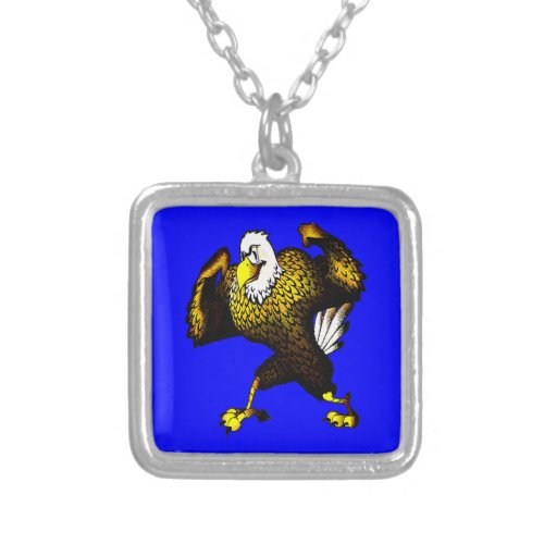Cartoon Fighting Eagle Silver Plated Necklace