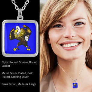 Cartoon Fighting Eagle Square Silver Plated Necklace