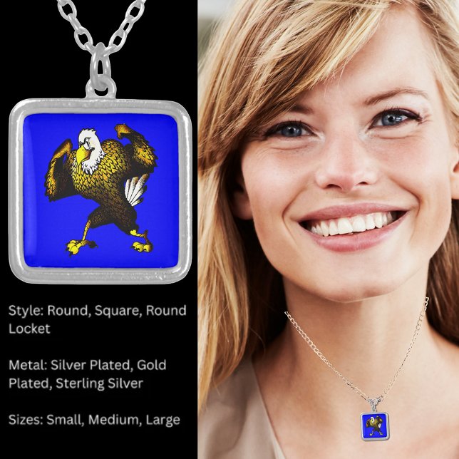 Cartoon Fighting Eagle Square Silver Plated Necklace (Cartoon Fighting Eagle Square Silver Plated Necklace)