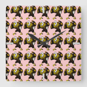 Cartoon Fighting Eagle Square Wall Clock