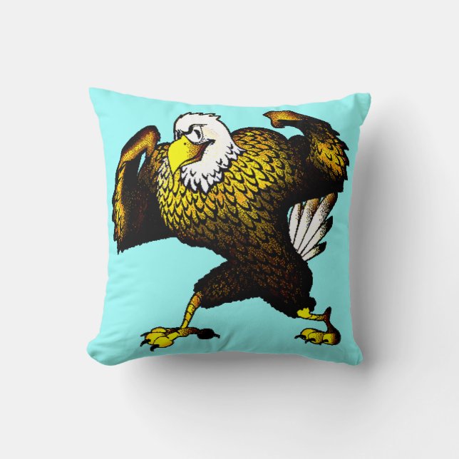 Cartoon Fighting Eagle Throw Pillow (Front)