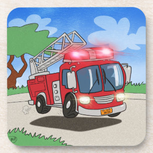Cartoon Fire Engine Beverage Coaster