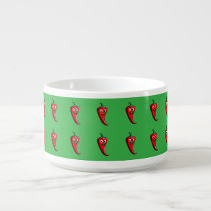Cartoon Fire Pepper Mascot With Grinning Face Bowl