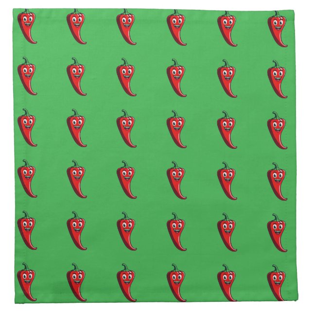 Cartoon Fire Pepper Mascot With Grinning Face Cloth Napkin (Front)