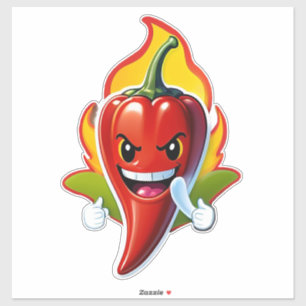 Cartoon Fire Pepper Mascot With Grinning Face Sticker