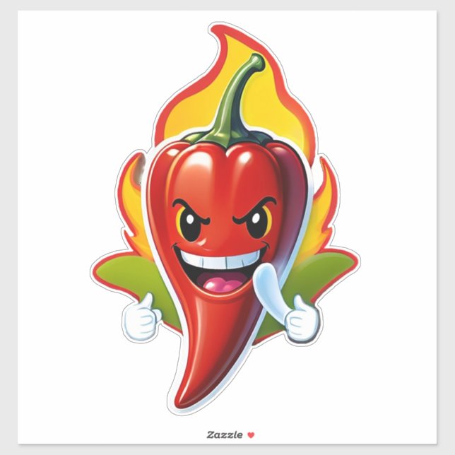 Cartoon Fire Pepper Mascot With Grinning Face Sticker (Sheet)