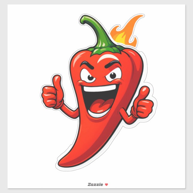 Cartoon Fire Pepper Mascot With Grinning Face Sticker (Sheet)
