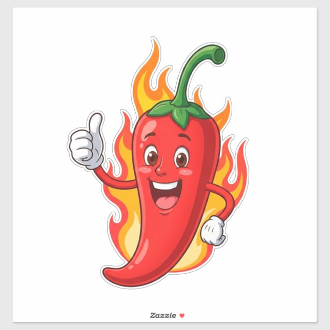 Cartoon Fire Pepper Mascot With Grinning Face Sticker (Sheet)