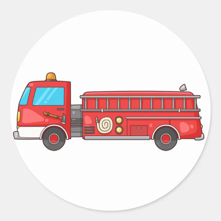 Cartoon Fire Truck/Engine Classic Round Sticker | Zazzle