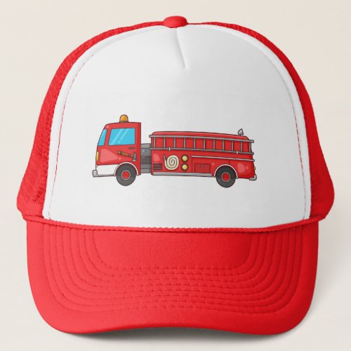 Cartoon Fire TruckEngine Trucker Hat