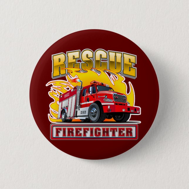 Cartoon Fire Truck T-Shirt Button (Front)