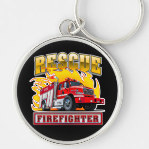 Cartoon Fire Truck T-Shirt Keychain