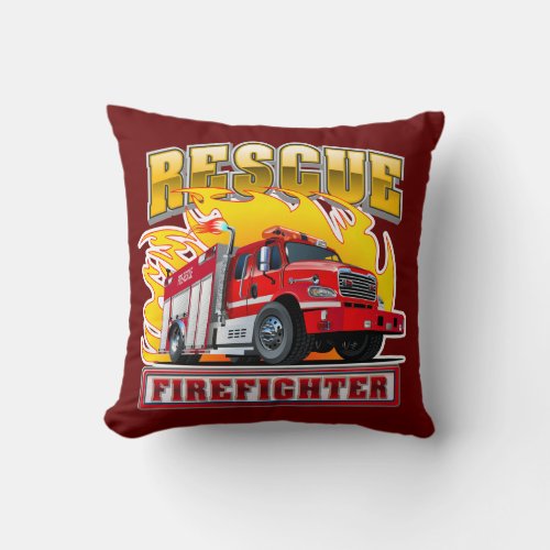 Cartoon Fire Truck T_Shirt Throw Pillow