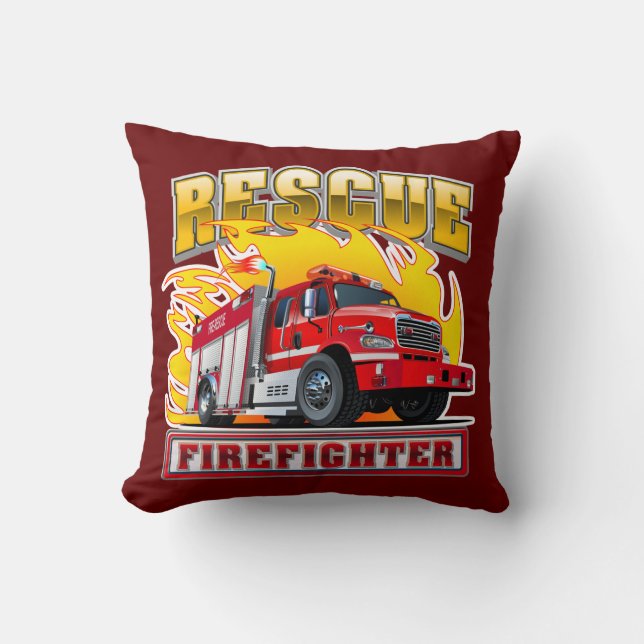 Cartoon Fire Truck T-Shirt Throw Pillow (Front)