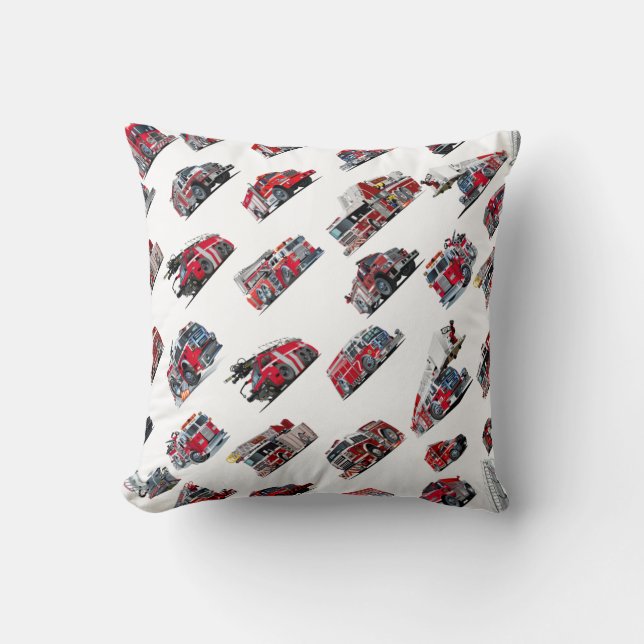 Cartoon Fire Trucks seamless pattern Fabric Throw Pillow (Front)