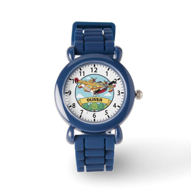Cartoon Firefighting Plane Badge Watch (Front)