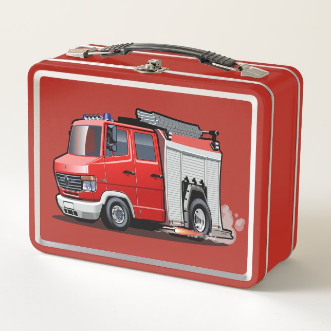 Cartoon firetruck metal lunch box (Front)