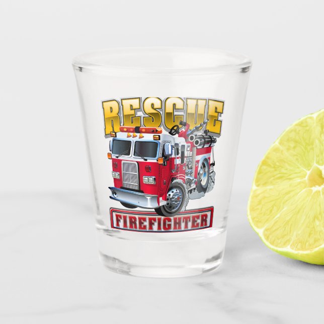 Cartoon firetruck shot glass (Front)