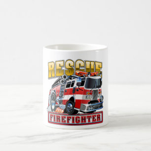 Cartoon firetruck trucker hat coffee mug