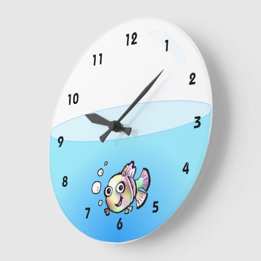 Cartoon Fish Bowl Clock with numbers | Zazzle