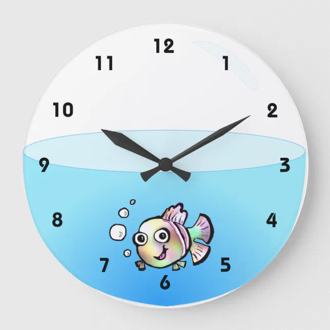Cartoon Fish Bowl Clock with numbers | Zazzle