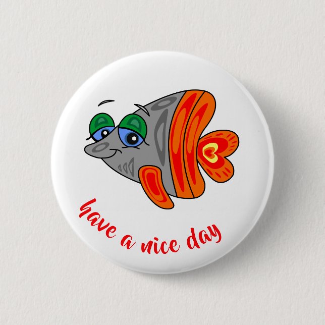 cartoon fish friendly orange grey button (Front)