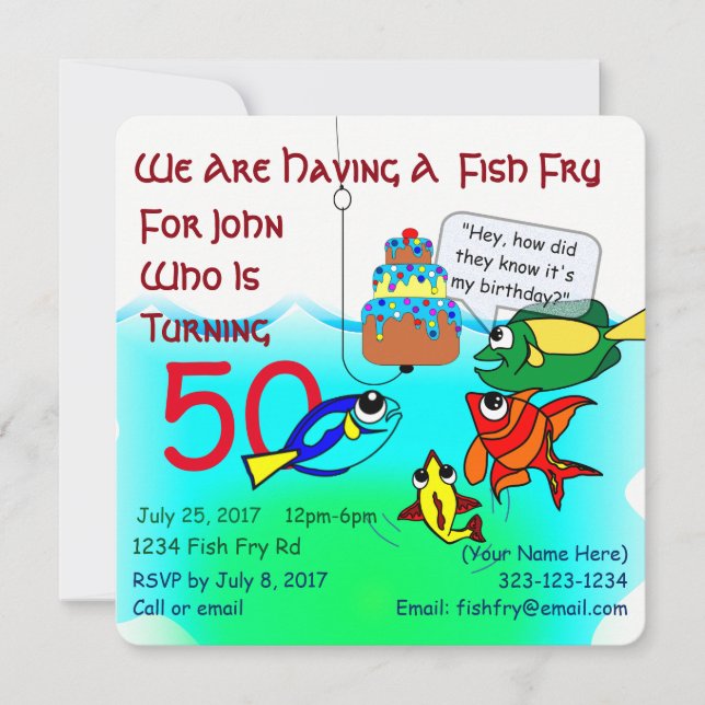 Cartoon Fish Fry Birthday Invitation (Front)