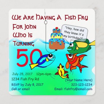 Cartoon Fish Fry Birthday Invitation by iambandc_art at Zazzle
